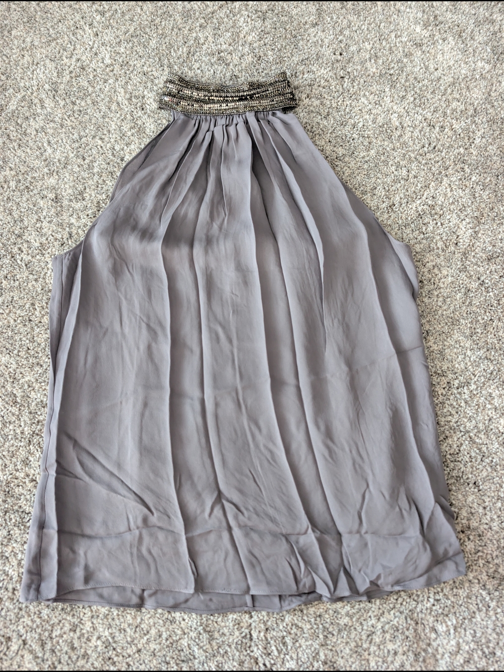 NWT Ramy Brook Veronica 100% Silk Halter Top Graph Gray Metallic Bead Small $345